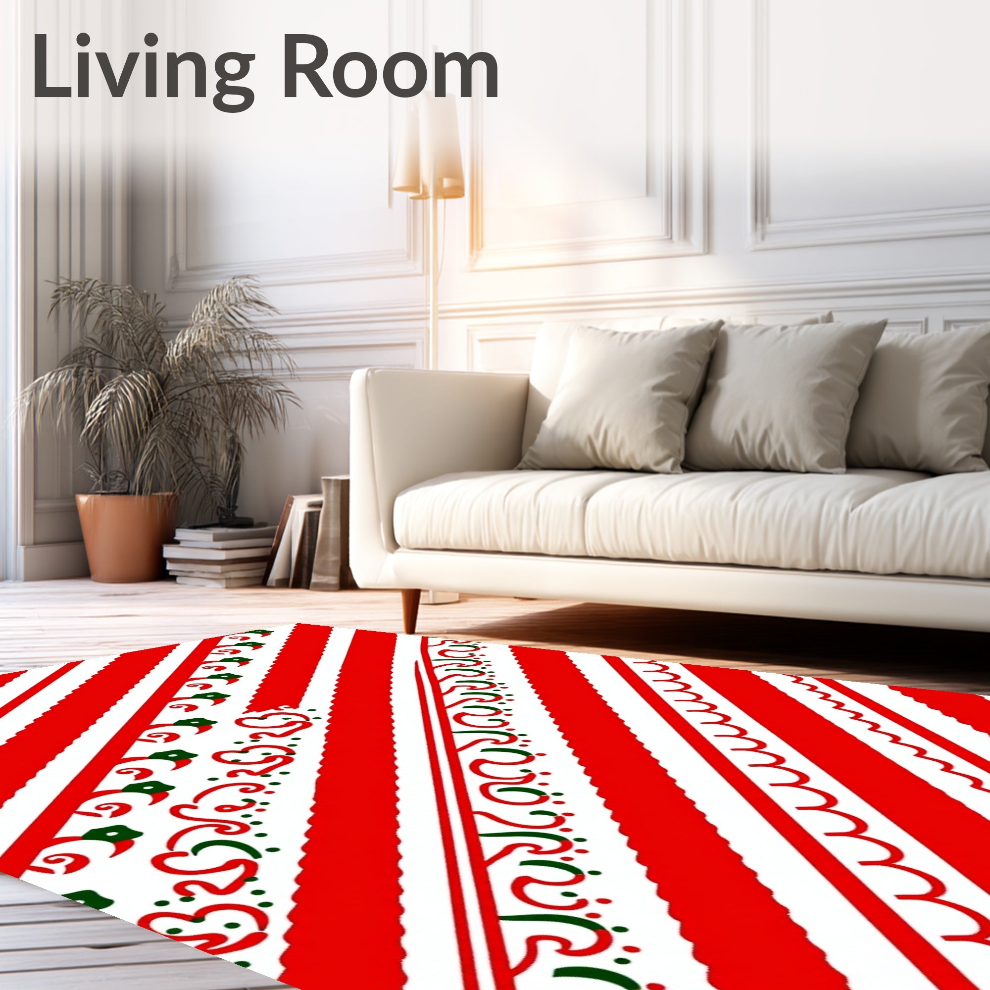 Red White Diagonal Stripe Holiday Accents Rug