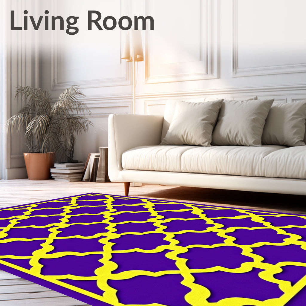 Golden Quatrefoil Lattice Purple Rug