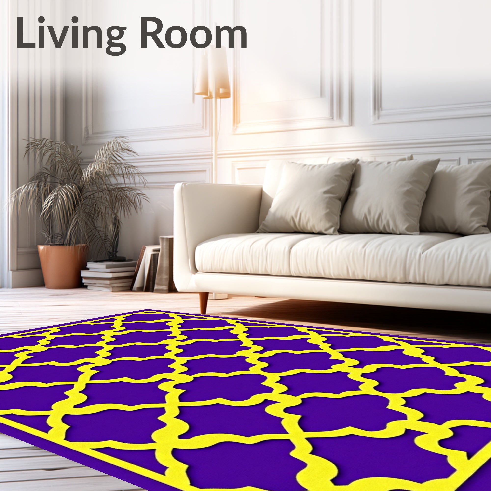 Golden Quatrefoil Lattice Purple Rug