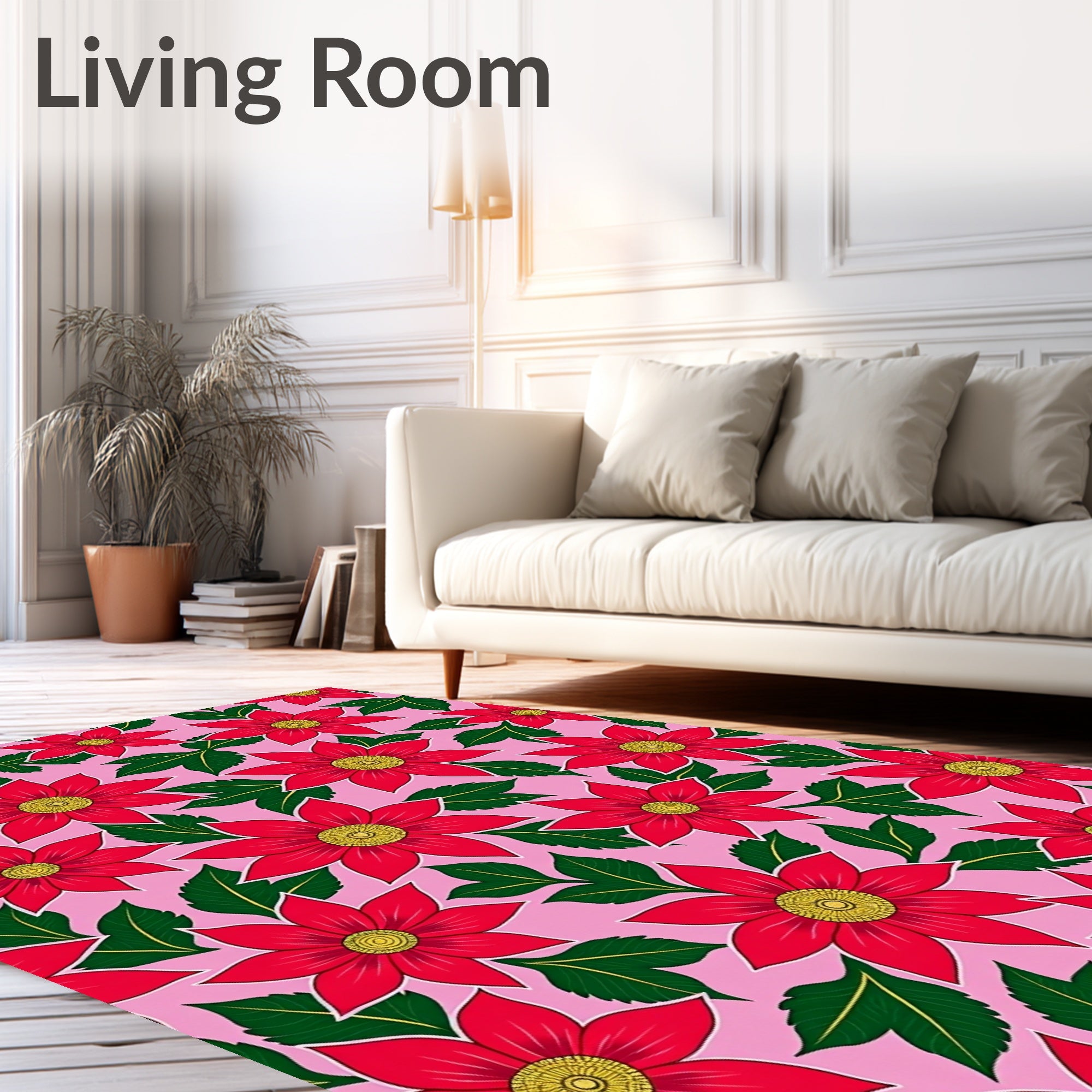 Vibrant Red Pink Floral Bloom Rug