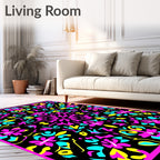 Vibrant Pink Cyan Yellow Floral Mandala Rug