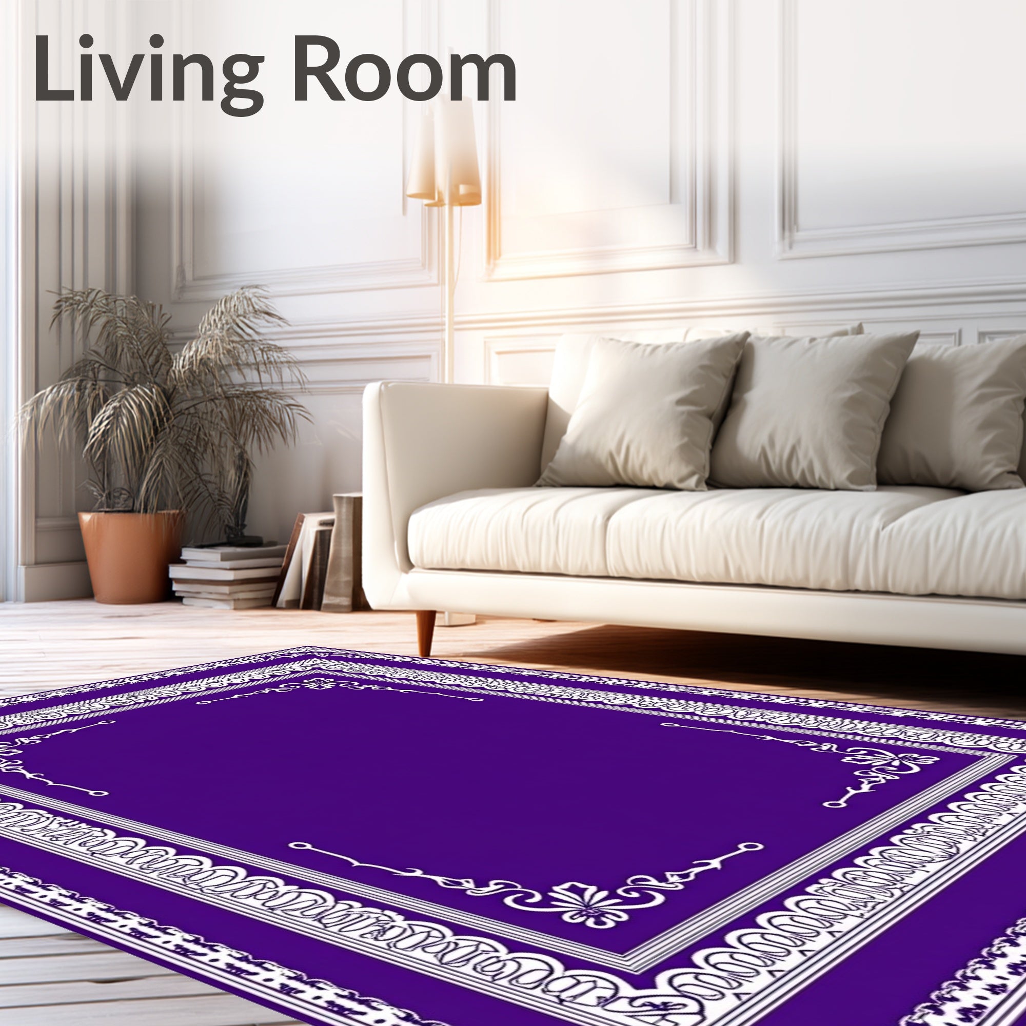 Deep Violet Ornate Border Area Rug