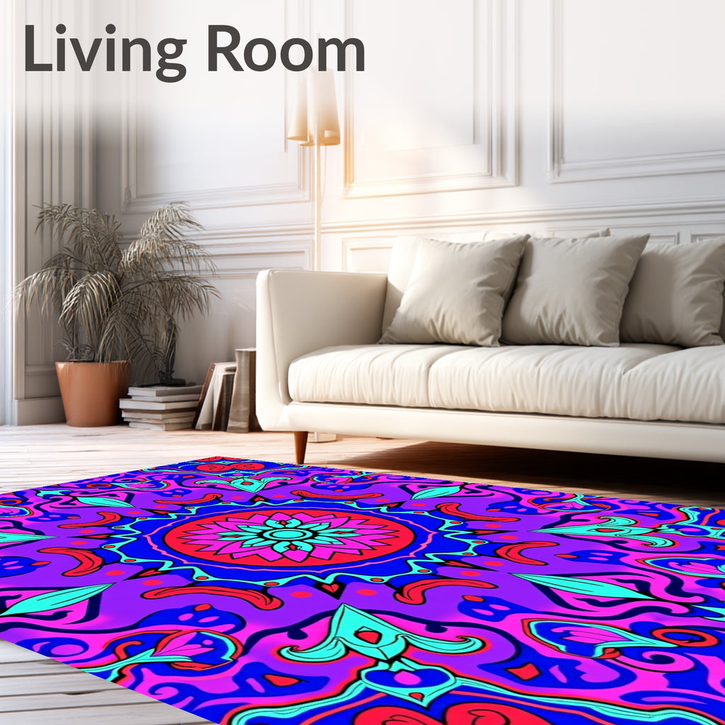 Radiant Magenta Teal Flower Psychedelic Rug