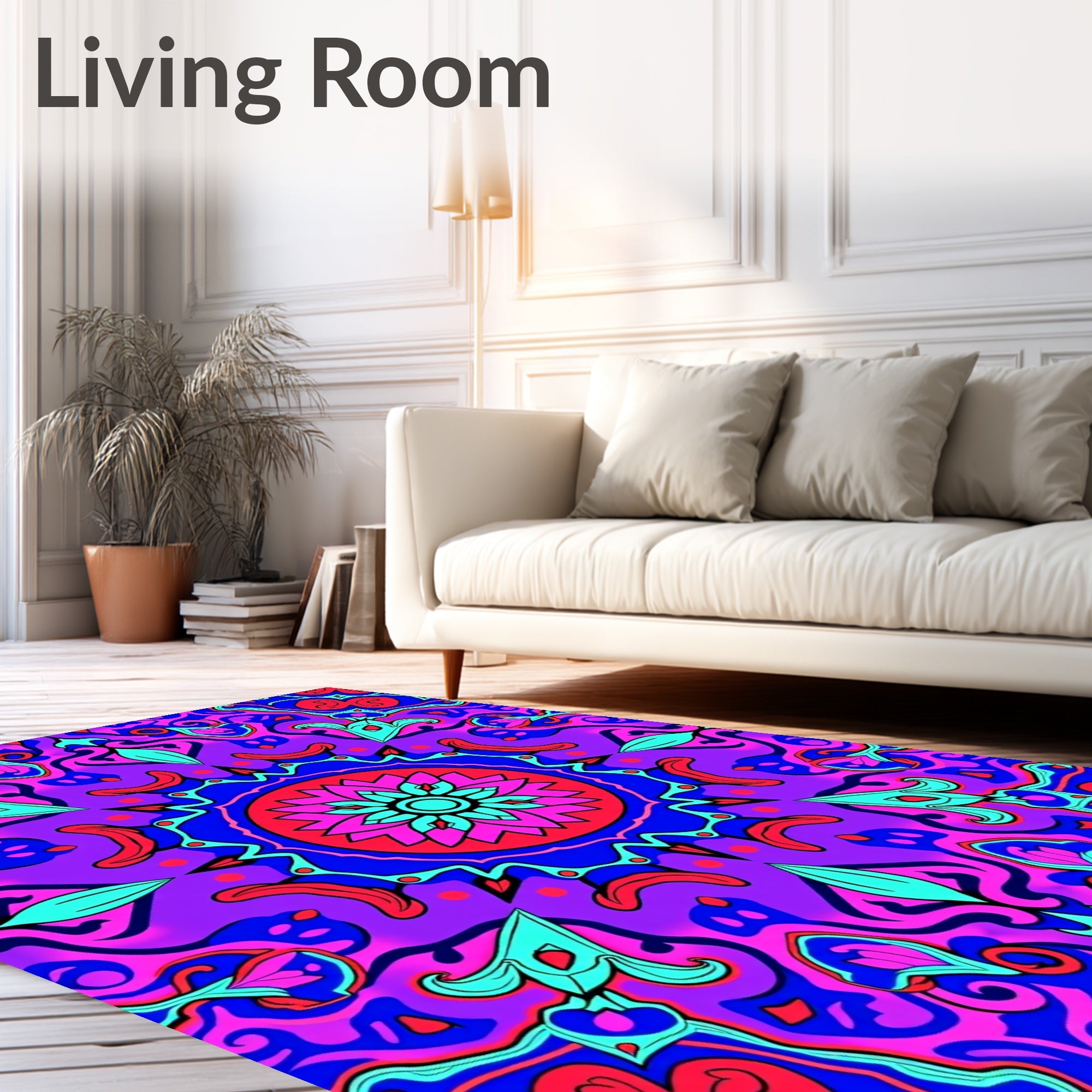 Radiant Magenta Teal Flower Psychedelic Rug