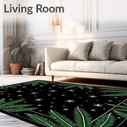 Green Frond Black Starry Night Rug