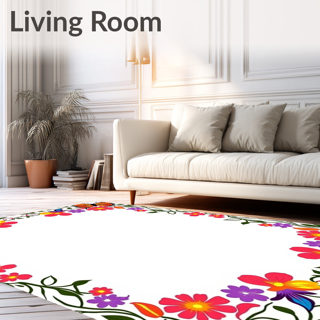 Vibrant Orange Butterfly Floral Border Rug
