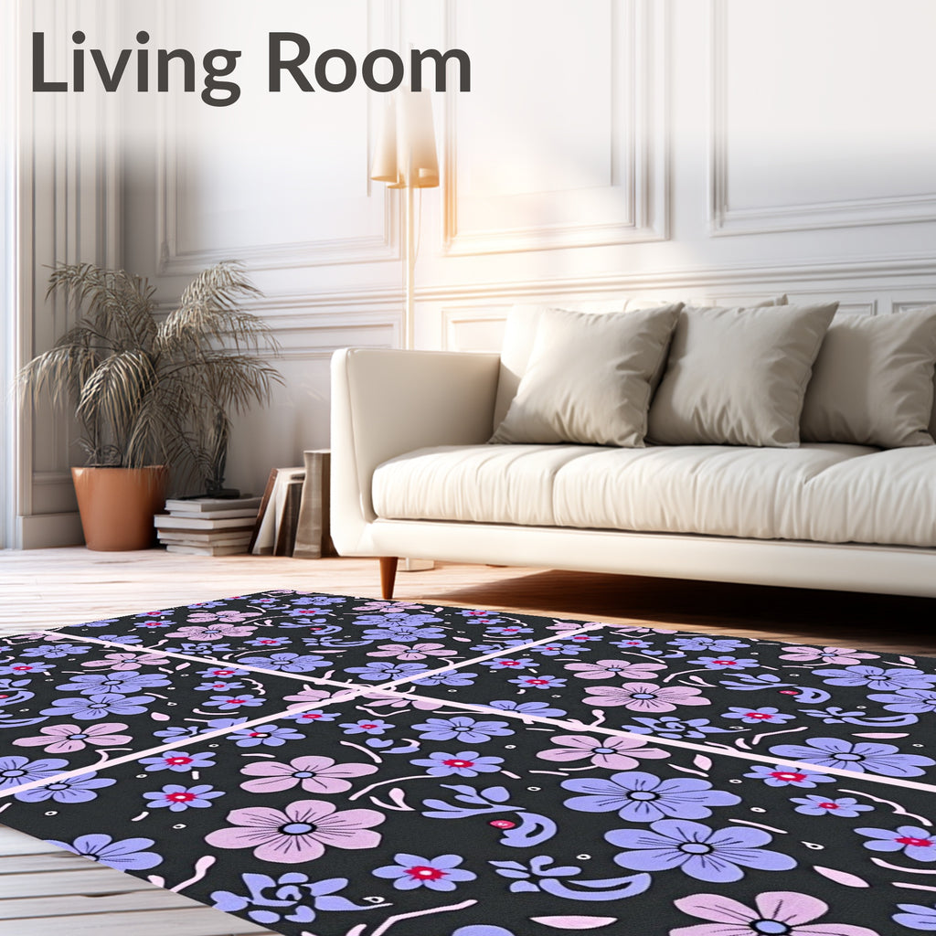 Dark Floral Meadow Bloom Rug