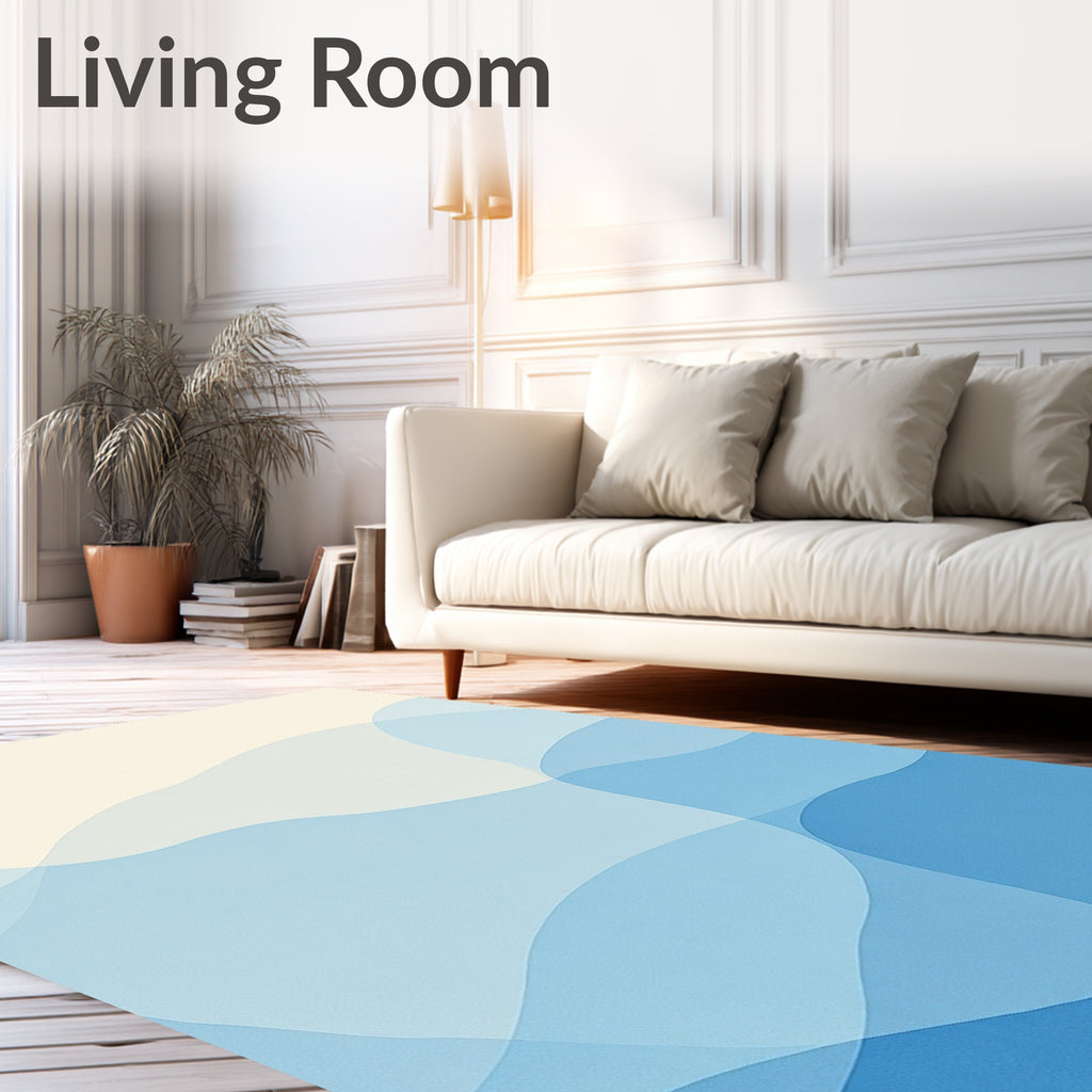 Oceanic Blue Abstract Layered Waves Rug