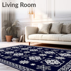 Deep Blue White Floral Snowflake Harmony Rug