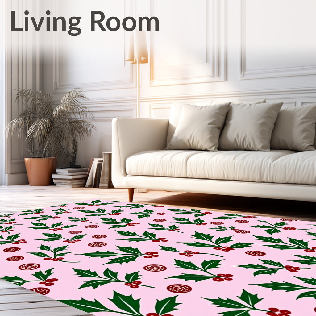 Festive Green Holly Berry Circles Rug