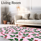 Festive Green Holly Berry Circles Rug