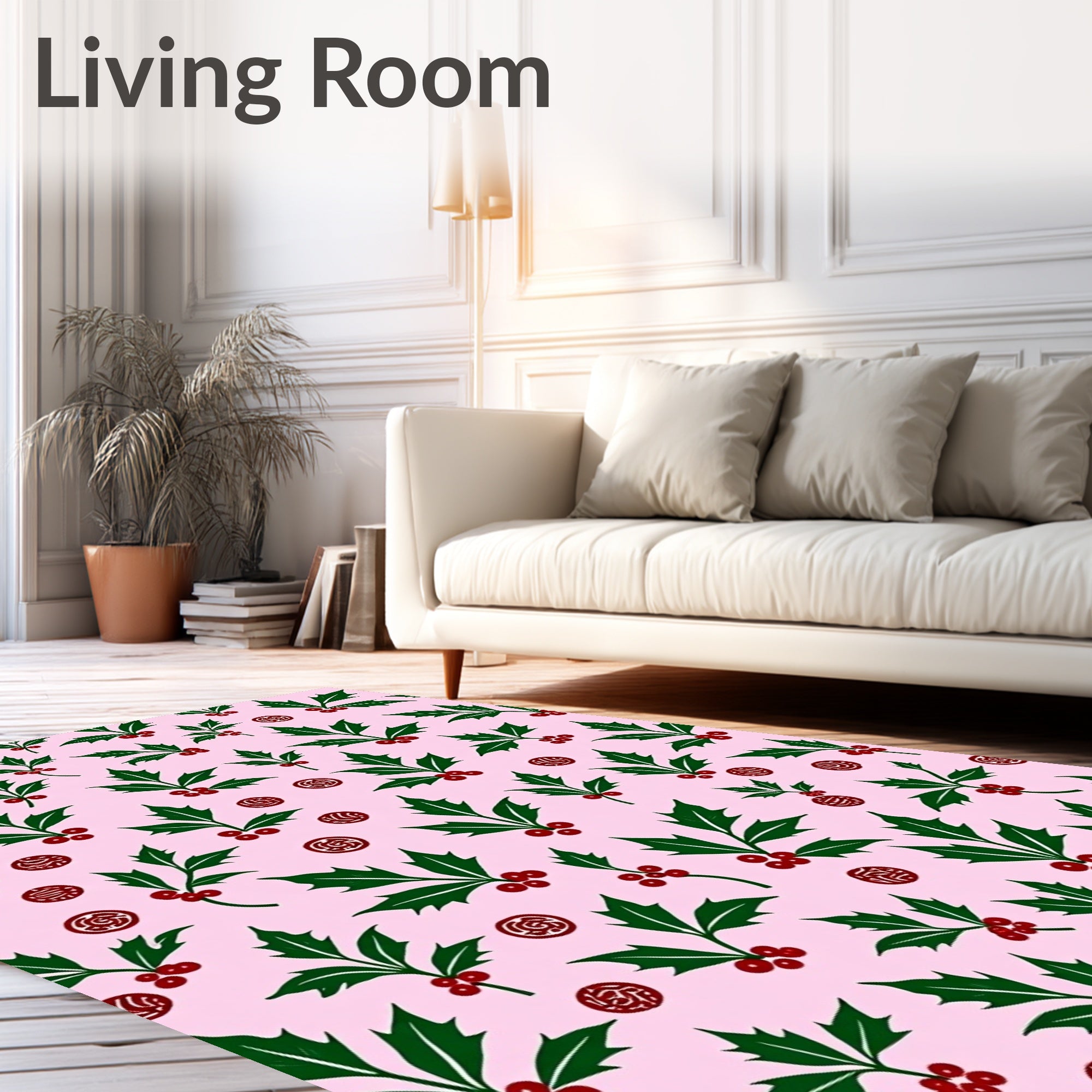Festive Green Holly Berry Circles Rug
