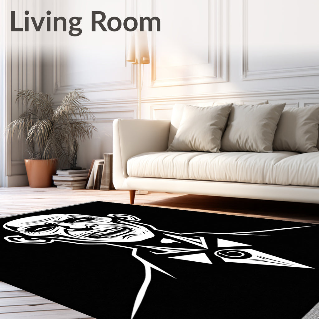 Bold Black White Grotesque Portrait Rug