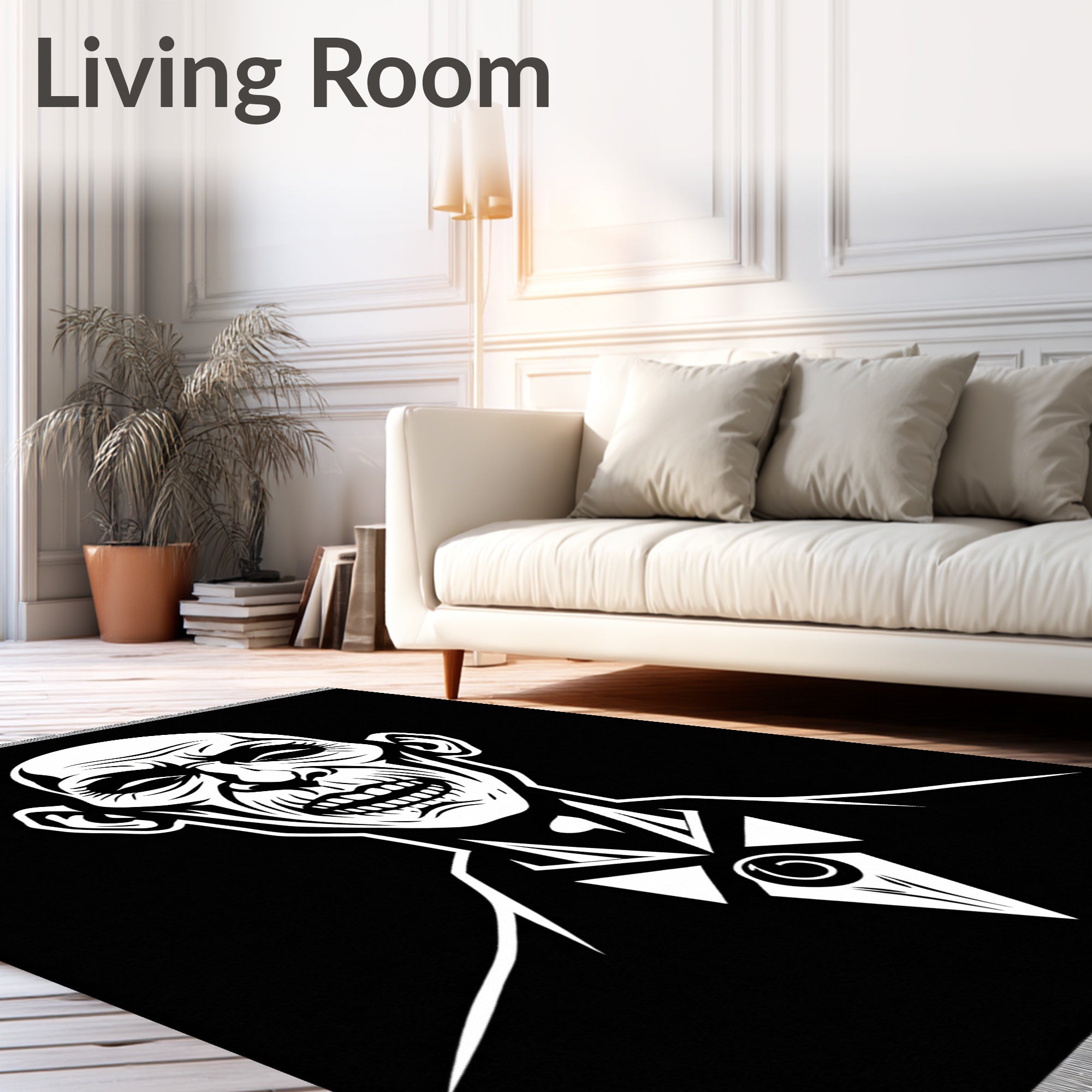 Bold Black White Grotesque Portrait Rug