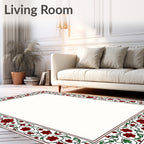 Deep Red Floral Vine Border Rug