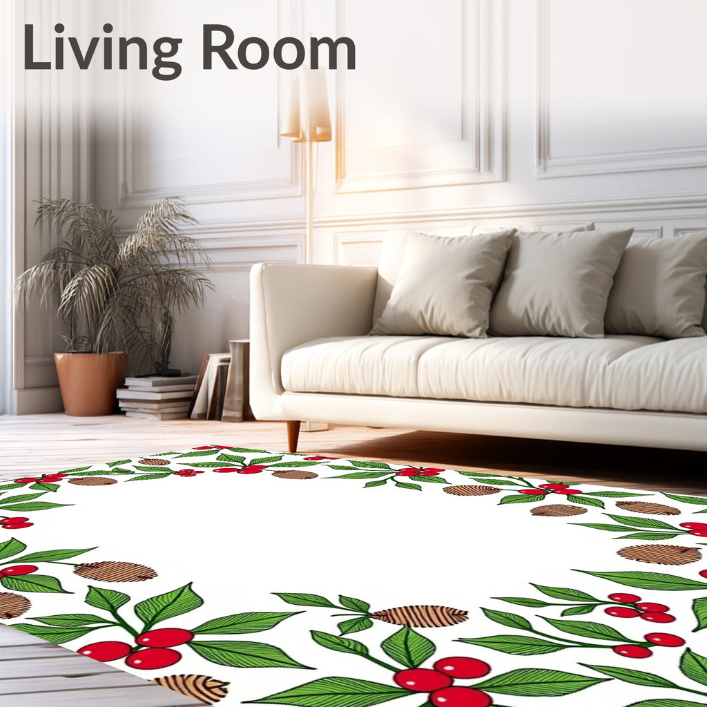 Red Berry Green Leaf Branch Accent Rug