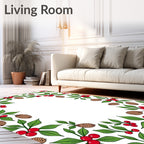 Red Berry Green Leaf Branch Accent Rug