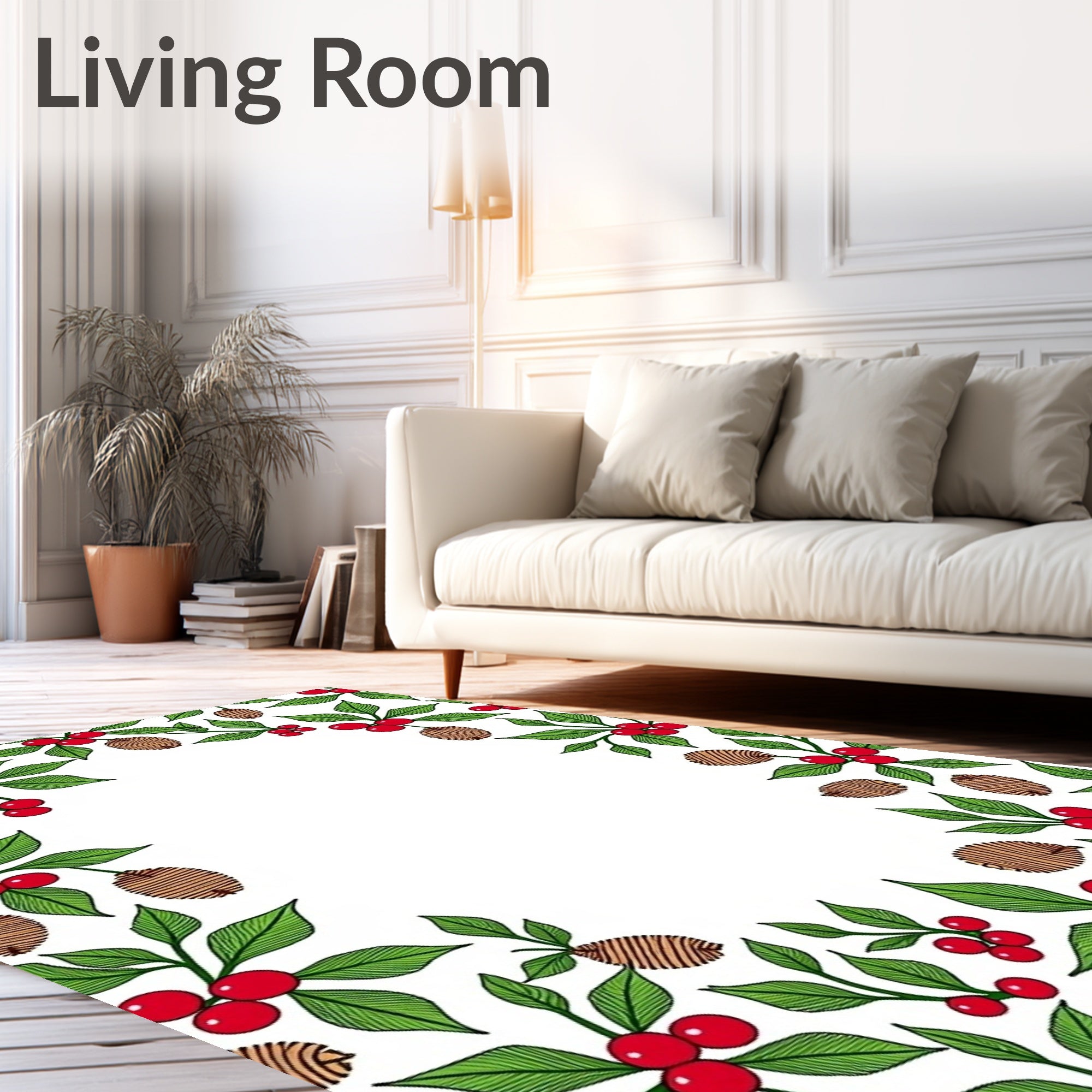 Red Berry Green Leaf Branch Accent Rug