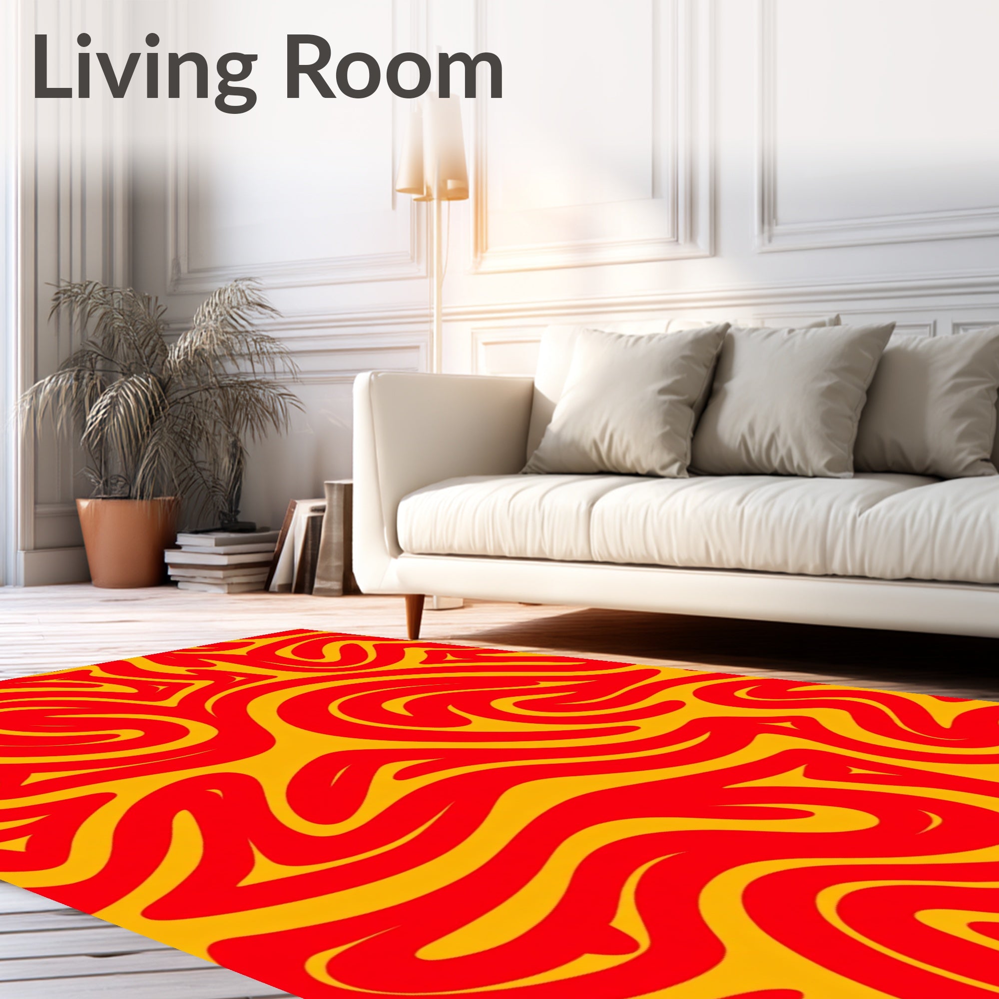 Bold Red Yellow Swirling Abstract Rug