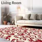 Crimson Swirl and Leaf Scroll Rug