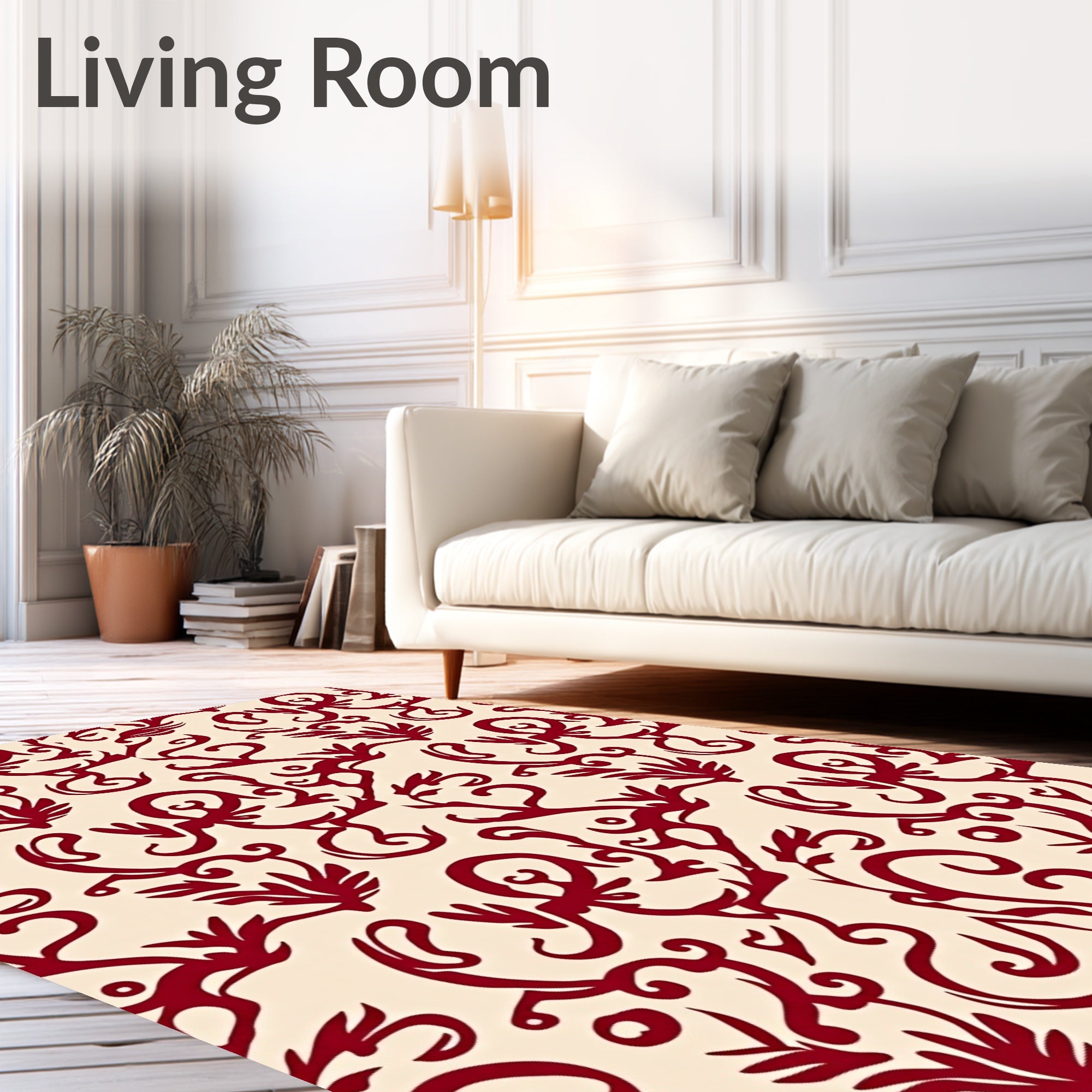 Crimson Swirl and Leaf Scroll Rug