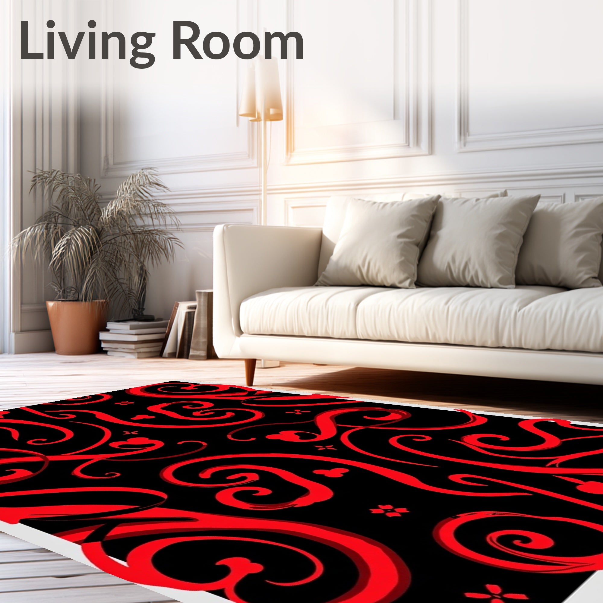 Crimson Swirls on Black Background Rug