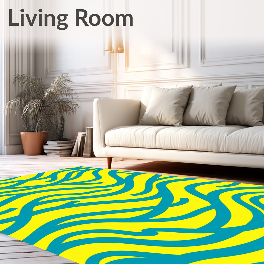 Bright Yellow Teal Swirl Abstract Rug