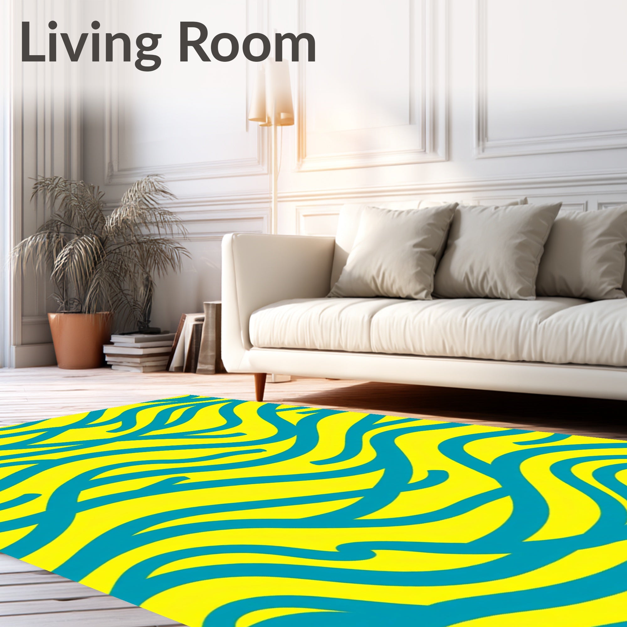 Bright Yellow Teal Swirl Abstract Rug