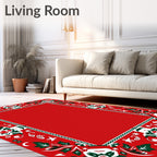 Festive Red Holly Floral Border Rug
