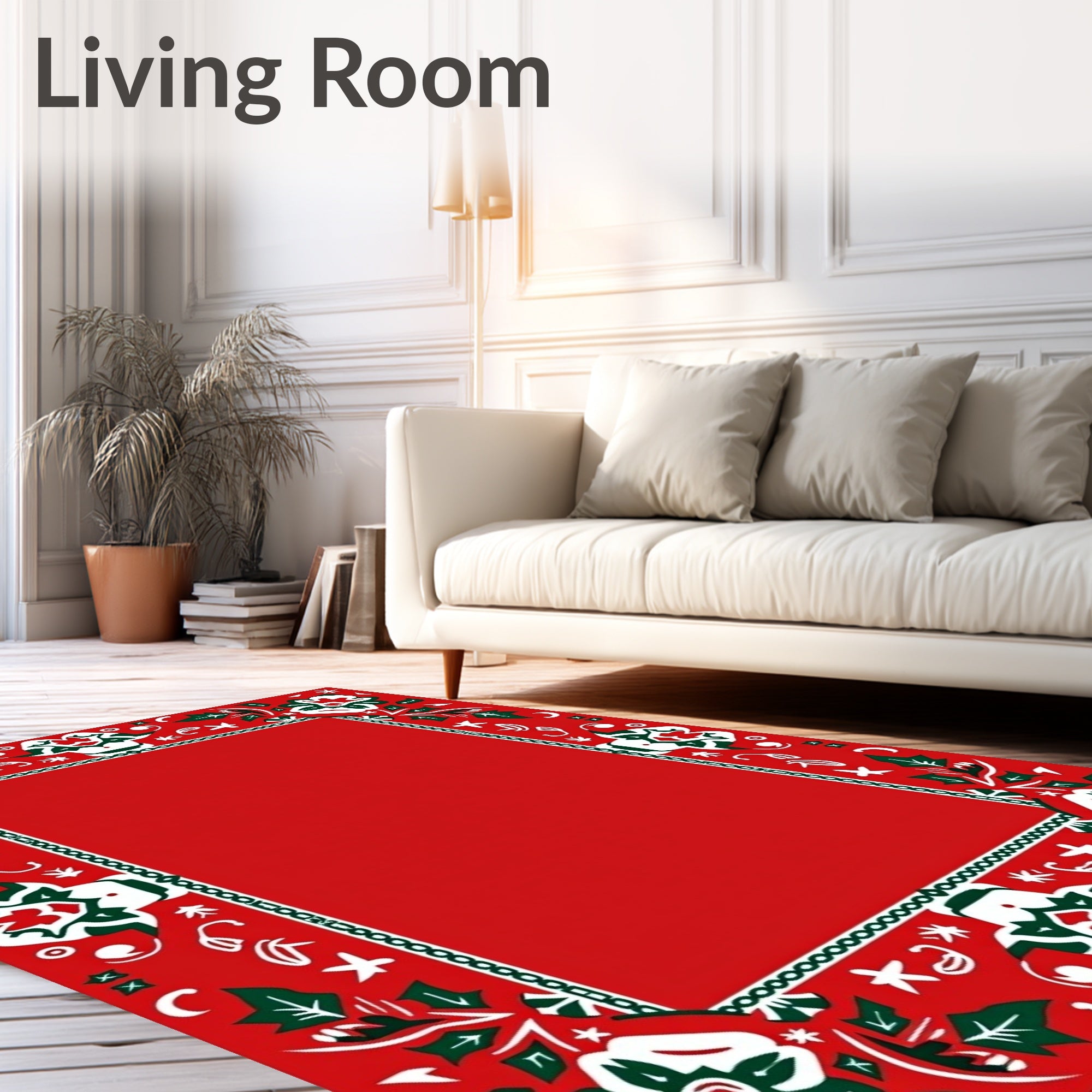 Festive Red Holly Floral Border Rug