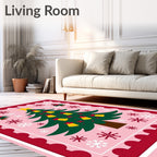 Pink Christmas Tree Bell Snowflakes Rug