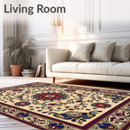 Ornate Crimson Blue Medallion Borders Rug