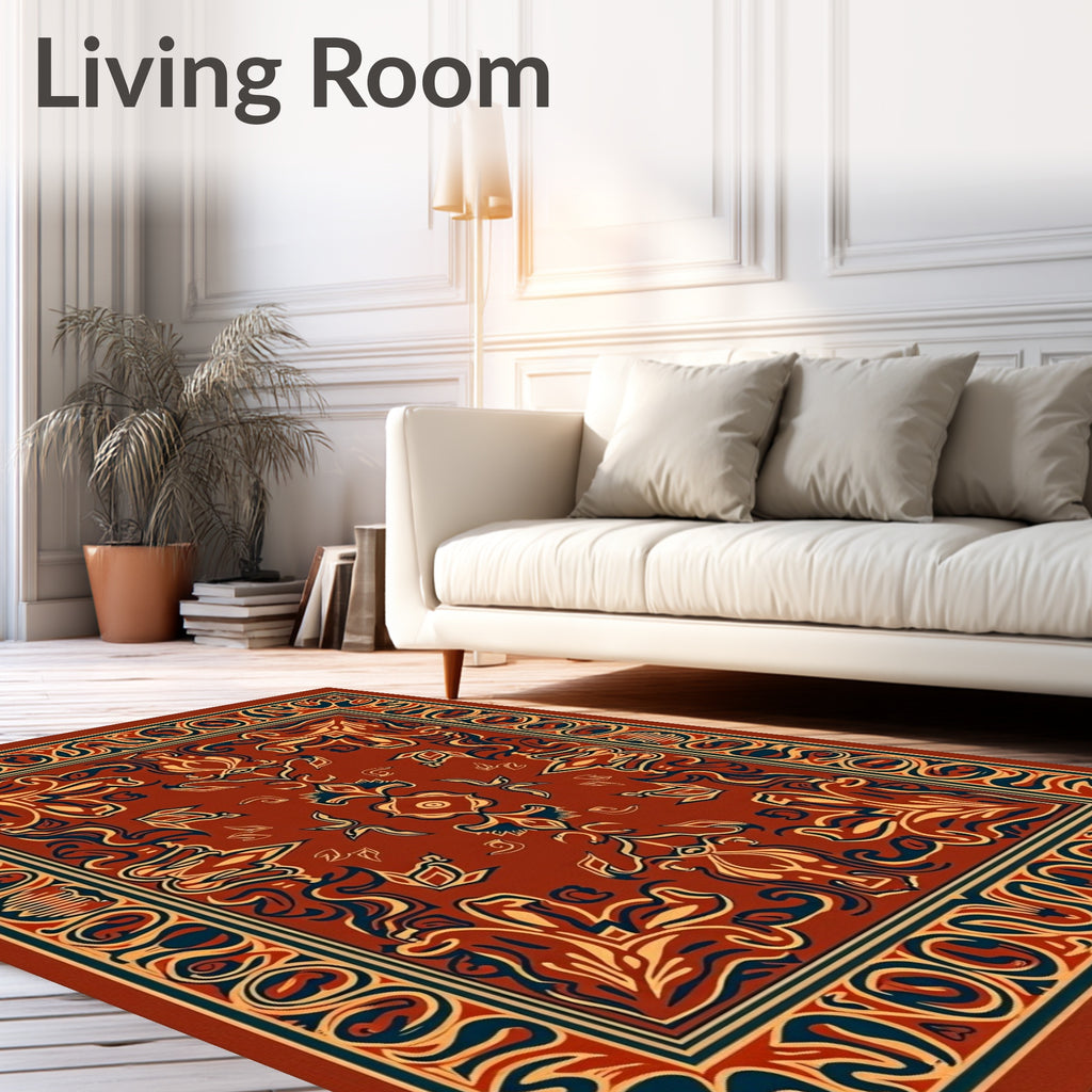 Crimson and Navy Floral Medallion Rug