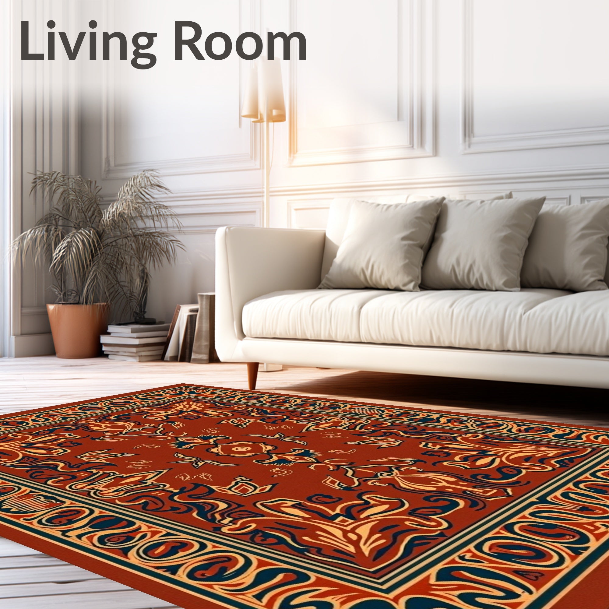 Crimson and Navy Floral Medallion Rug