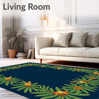 Deep Blue Tropical Floral Border Rug