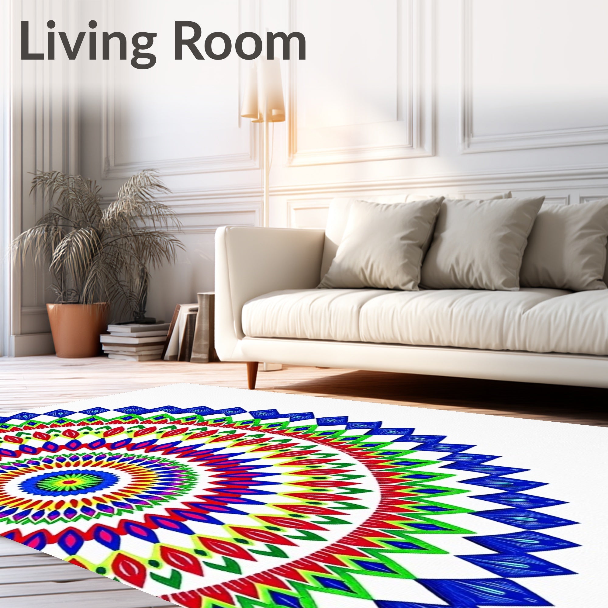 Vibrant Rainbow Ringed Mandala Rug