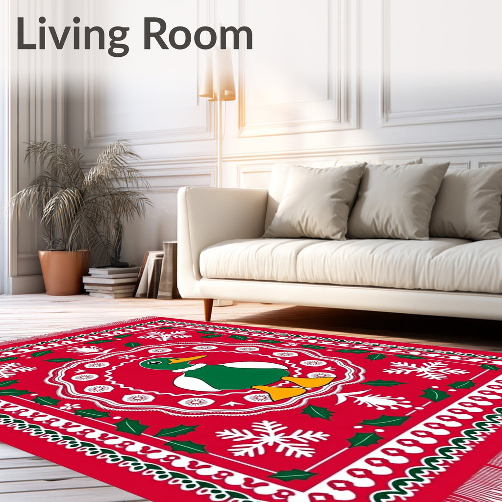 Festive Red Duck Snowflake Holly Rug