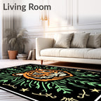 Orange Tiger With Green Tropical Vines Rug