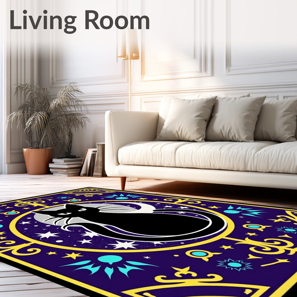 Mystical Black Cat Cosmic Night Rug