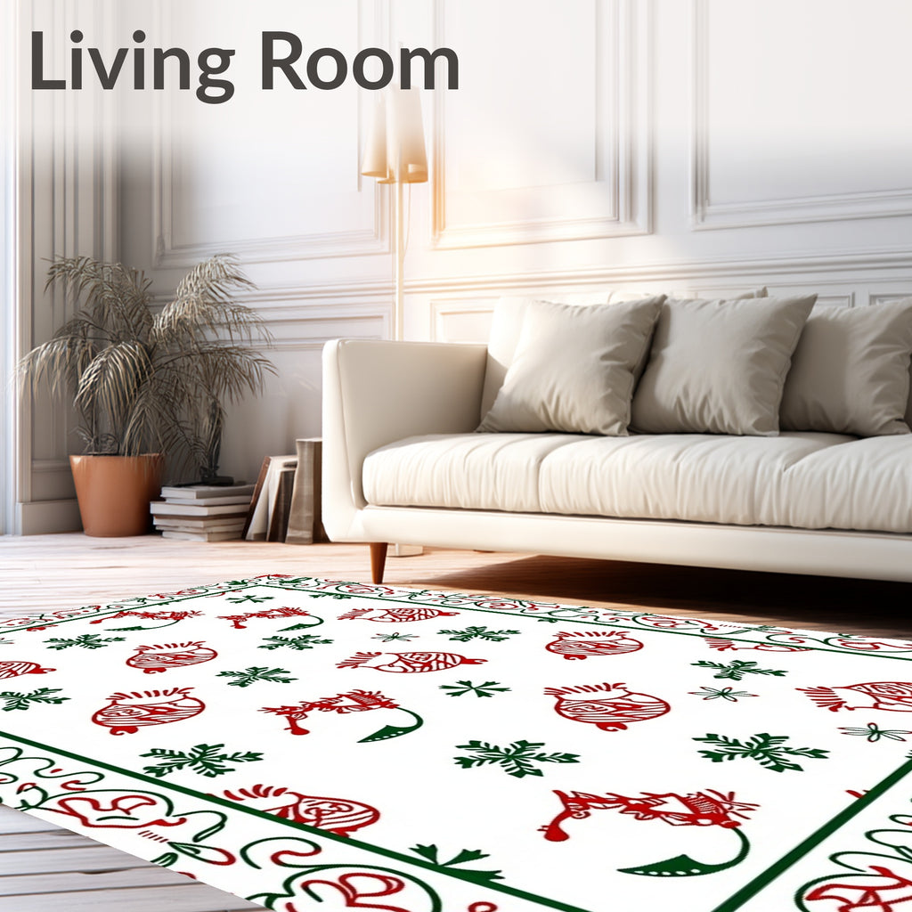Crimson and Emerald Whimsical Holiday Animals Rug