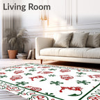 Crimson and Emerald Whimsical Holiday Animals Rug
