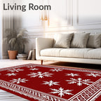 Deep Red Ice Crystal Border Rug