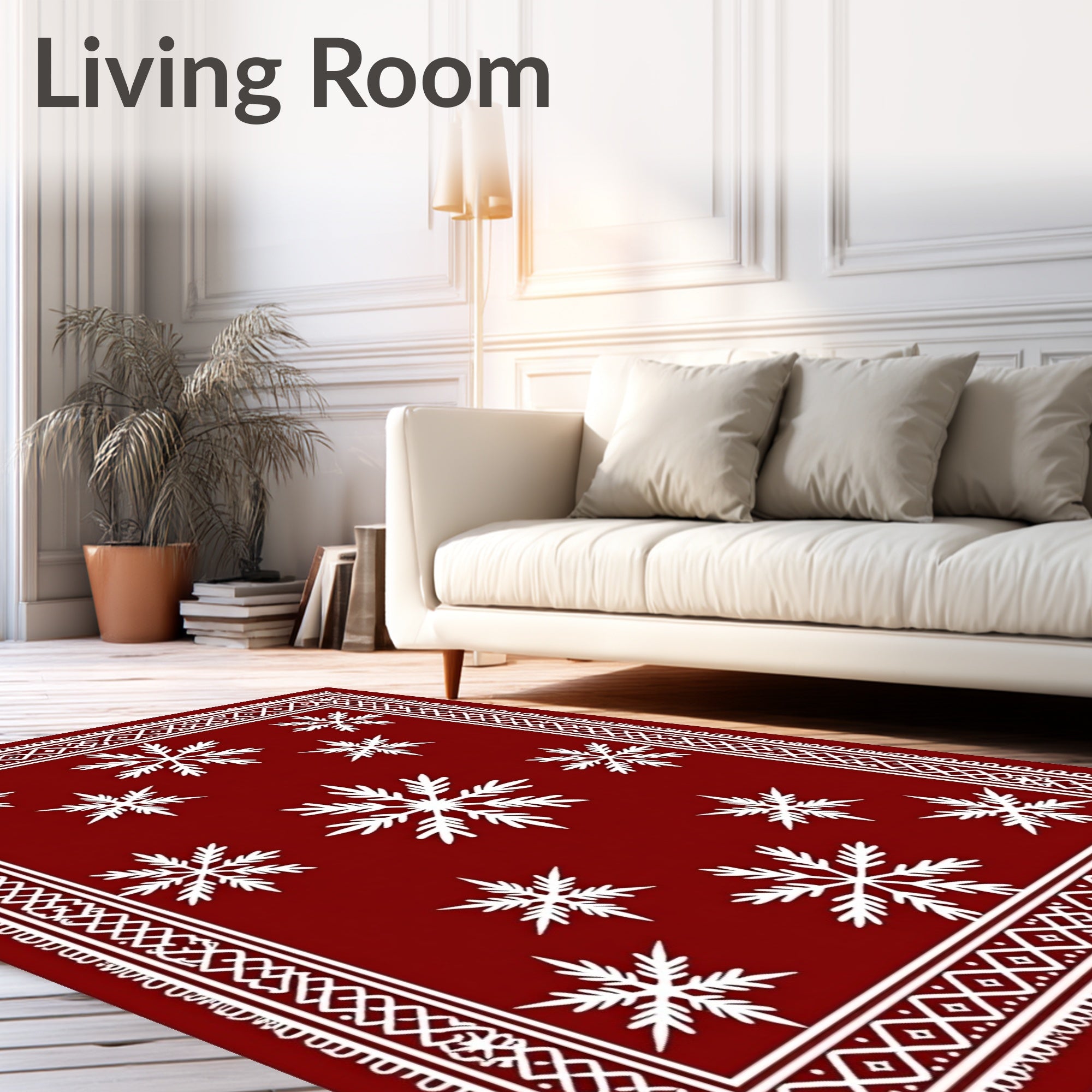 Deep Red Ice Crystal Border Rug