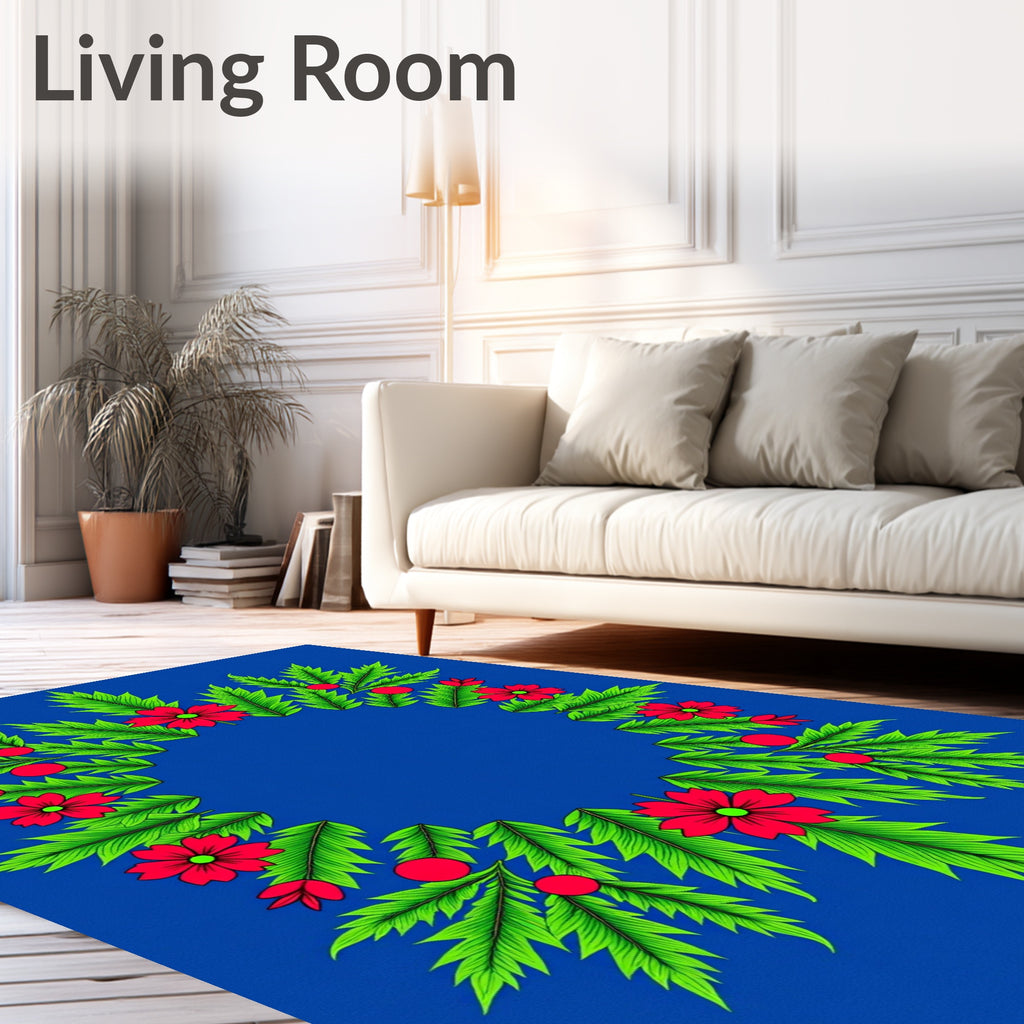 Vibrant Red Floral Wreath Greenery Rug