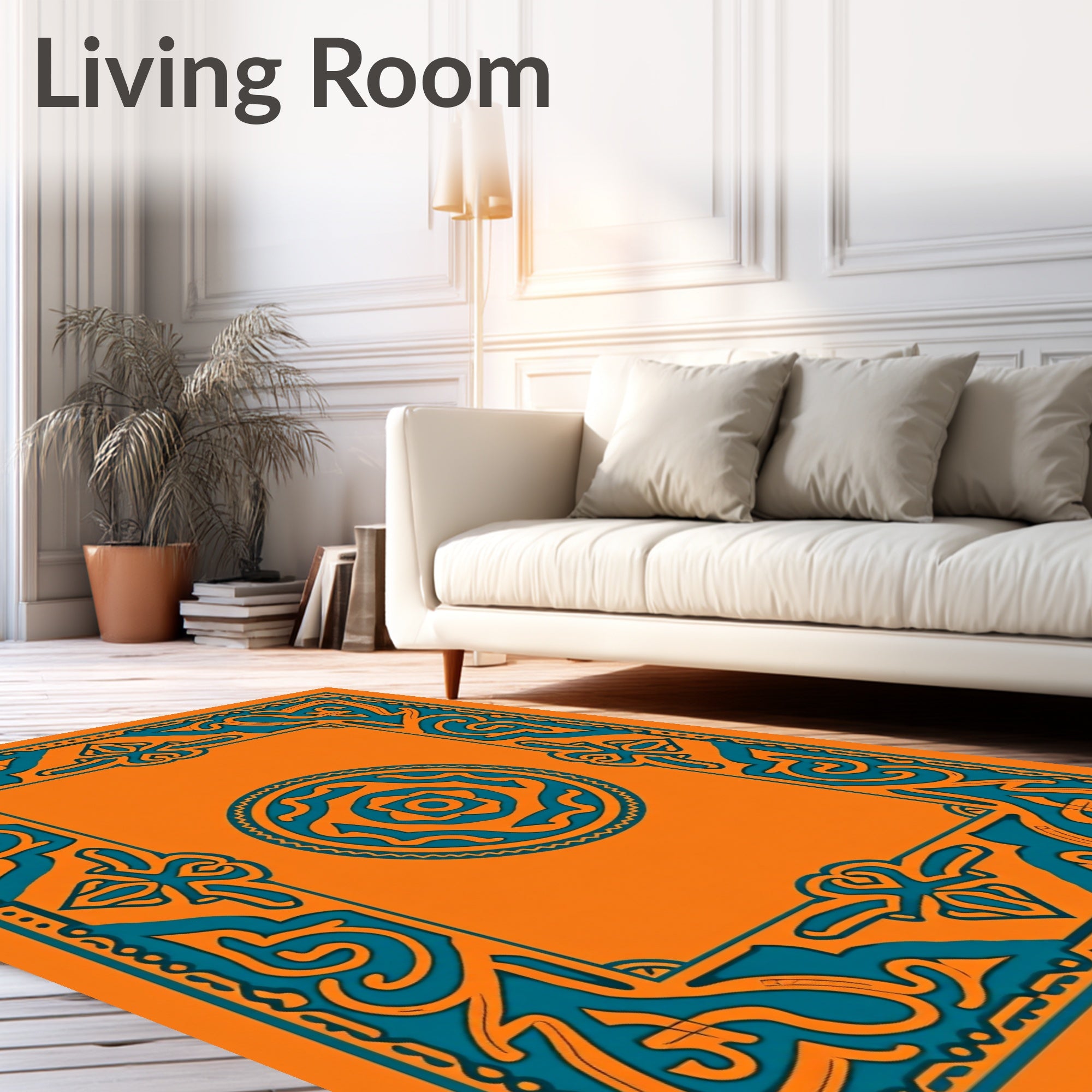 Amber Teal Ornate Geometric Border Rug