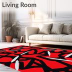 Red Black White Abstract Intersecting Shapes Rug