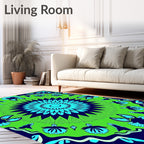 Vibrant Blue Green Floral Mandala Rug