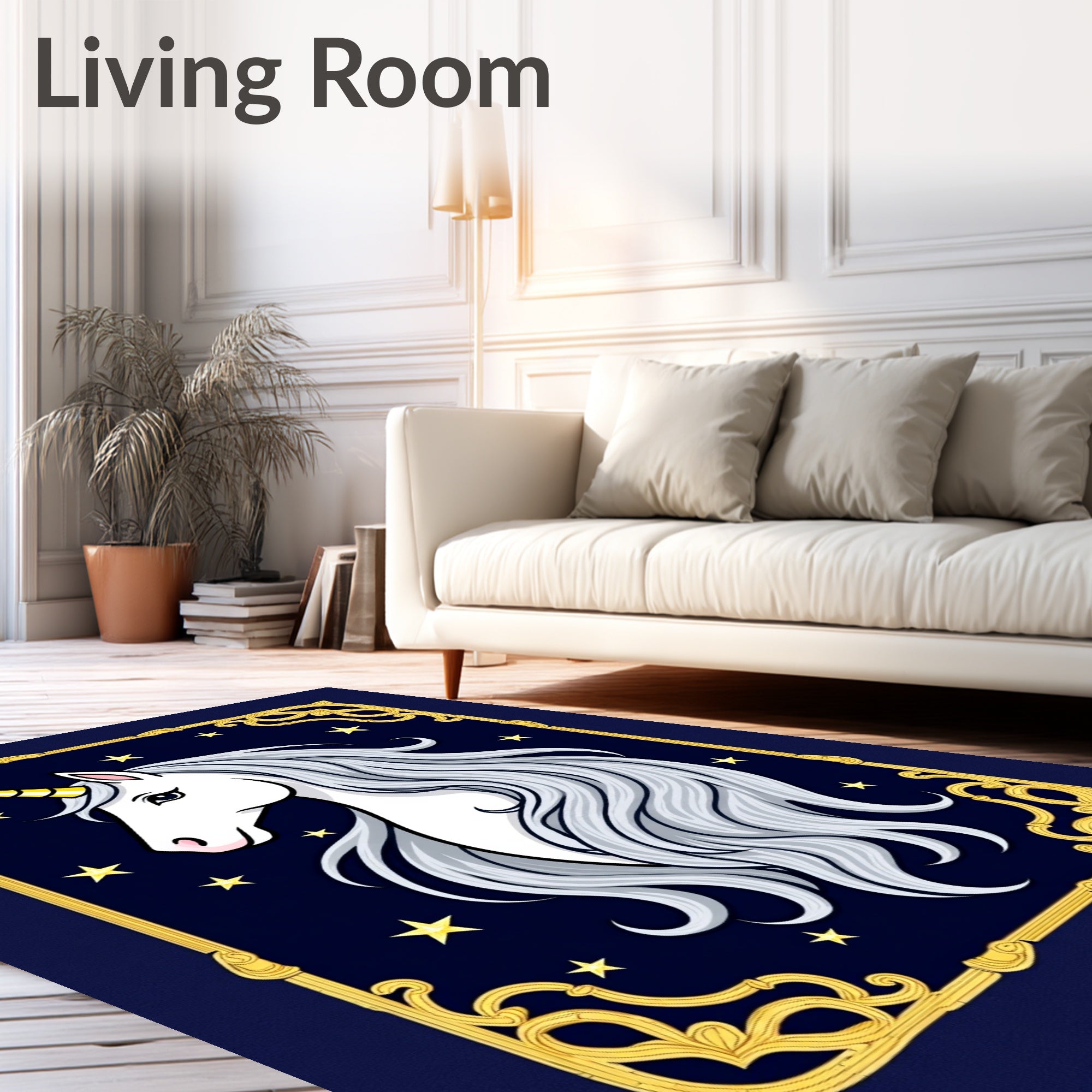 Golden Unicorn Portrait On Starry Night Rug