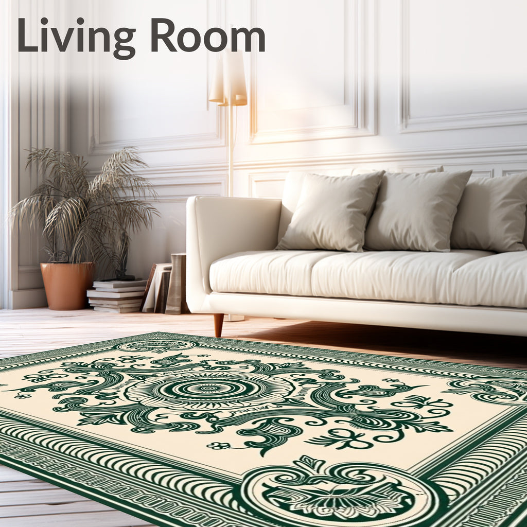 Emerald Green Vintage Medallion Scroll Rug