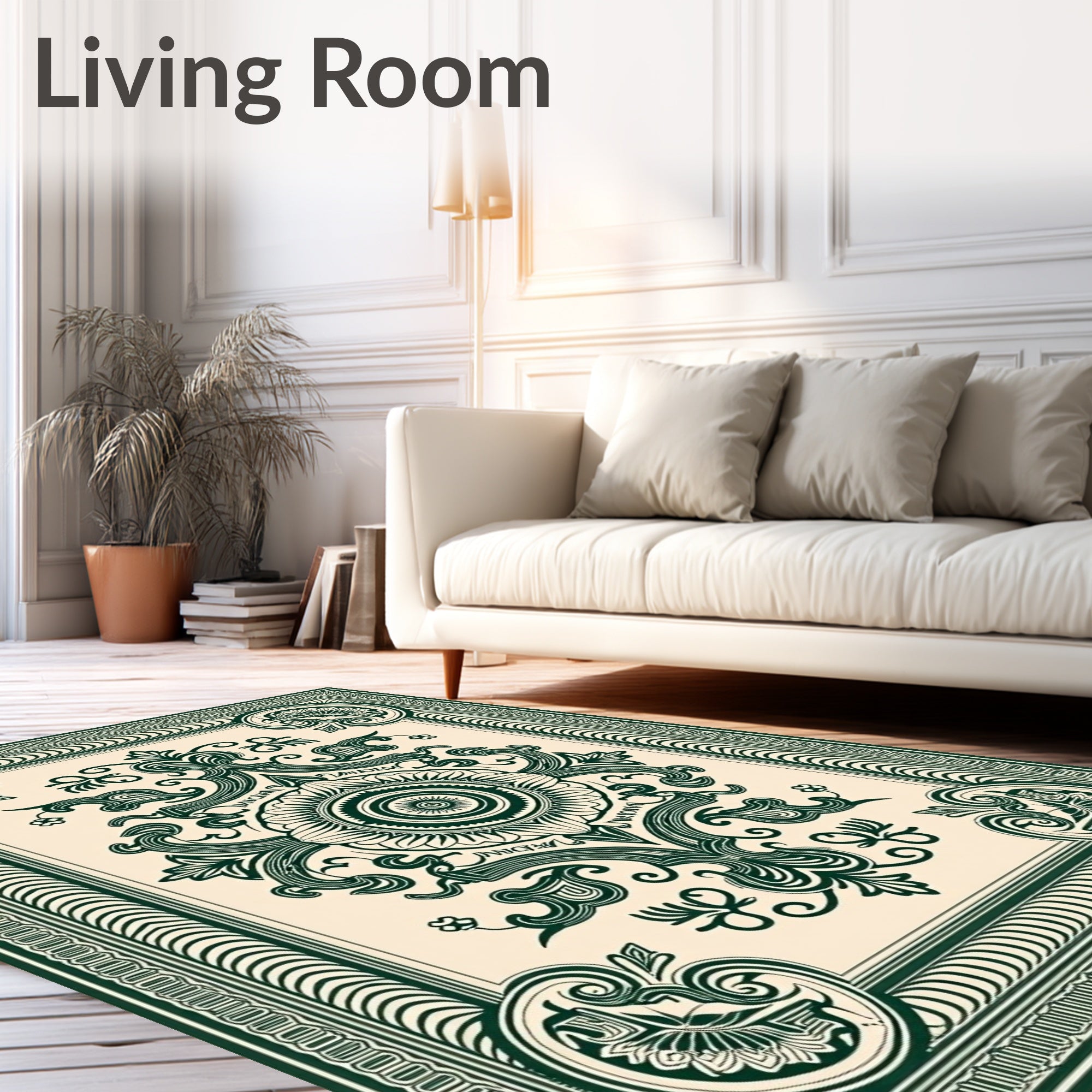Emerald Green Vintage Medallion Scroll Rug